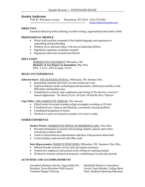 Major Journalism Sample Resume Templates At