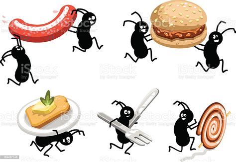 Picnic Ants Carrying Bbq Food Away Stock Illustration Download Image