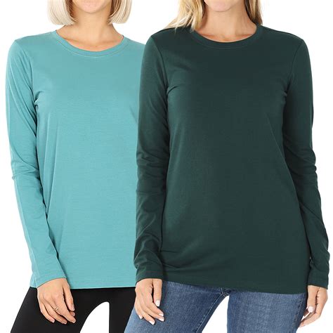 Women And Plus Basic Round Crew Neck Long Sleeve Stretch Cotton Spandex