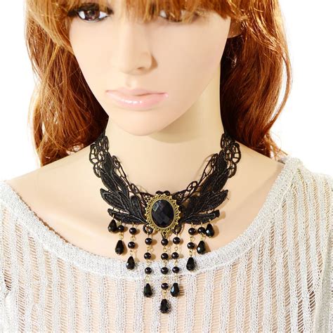 Shunyun Gothic Tassel Lace Choker Necklaces And Pendants Bead Boho Retro