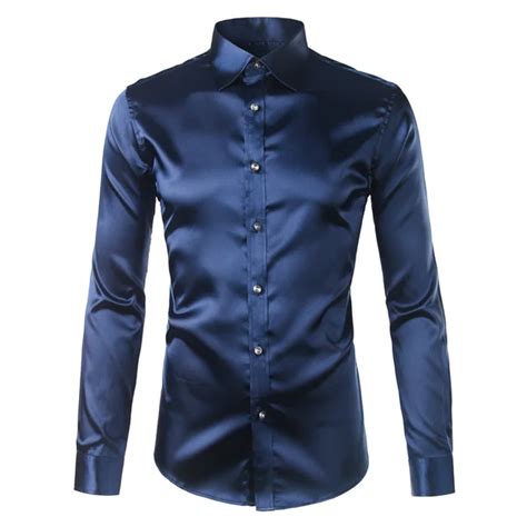 High Quality Silk Satin Shirt Men Chemise Homme 2017 Casual Long Sleeve