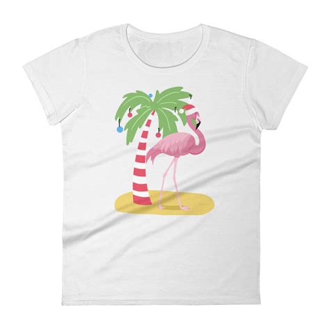 Pink Flamingo Christmas Womens T Shirt Tropical Fashion Tee