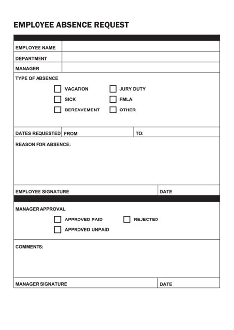 Printable Employee Absence Form Template Printable Templates