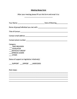 Fillable Online Meeting Recap Form After Your Meeting Please Fill Out