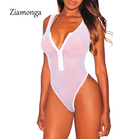 Ziamonga 2018 Summer Sexy Bodysuits Women Black Mesh Sheer One Piece