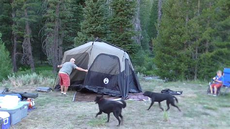 Core instant cabin 11 x 9 foot 6 person cabin tent with air vents and loft, red. Setup of the Coleman 8 person Instant Cabin tent - YouTube