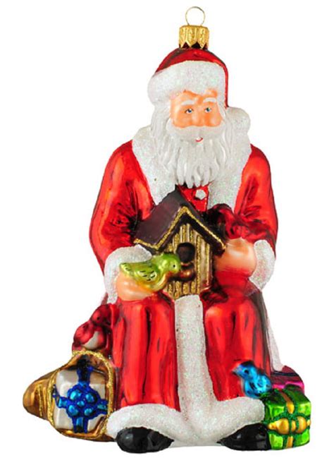 Santa Claus With Birdhouse And Birds Polish Glass Christmas Tree