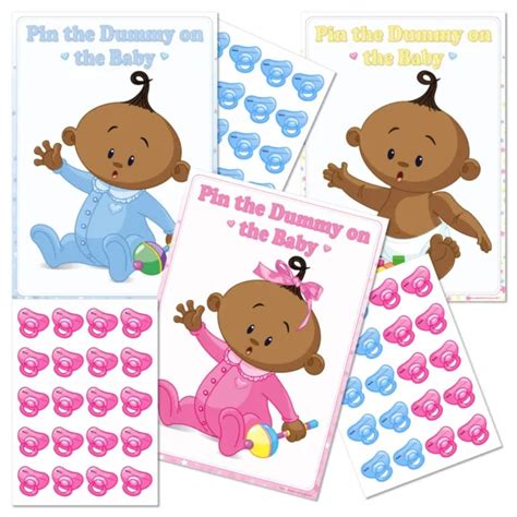 Pin The Dummy Baby Shower Game Ethnic Blue Pink Unisex Stars