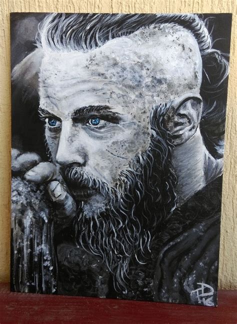 Acrylic Black And White Portrait Of Ragnar Lothbrok Vikings
