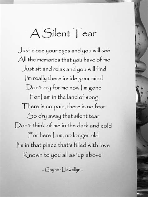 A Silent Tear Print Funeral Poem Bereavement T Sympathy Etsy India