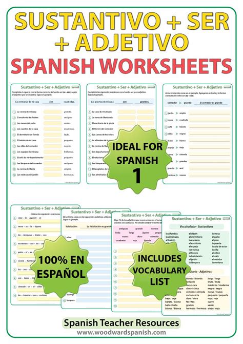Spanish 1 Worksheets Sustantivo Ser Adjetivo Spanish Teacher