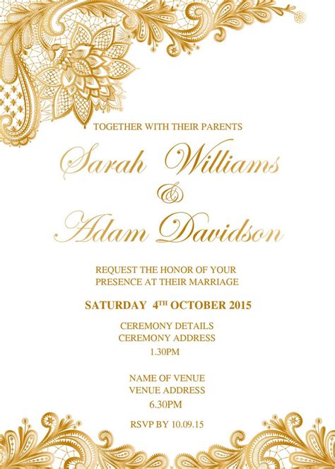 Gold Lace Wedding Invitation Template