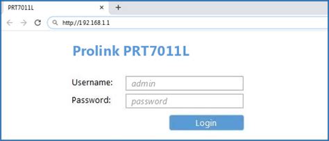 Prolink PRT7011L - Default login IP, default username & password