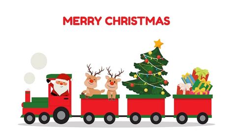 Premium Vector Cute Santa And Reindeer Riding Christmas Train Winter