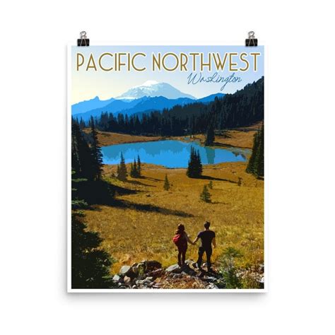Vintage Pacific Northwest Washington Travel Poster Rainier Instant