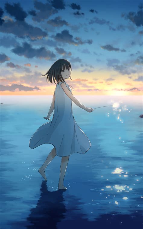 1200x1920 Cute Anime Girl Sunset Draw 1200x1920 Resolution Wallpaper
