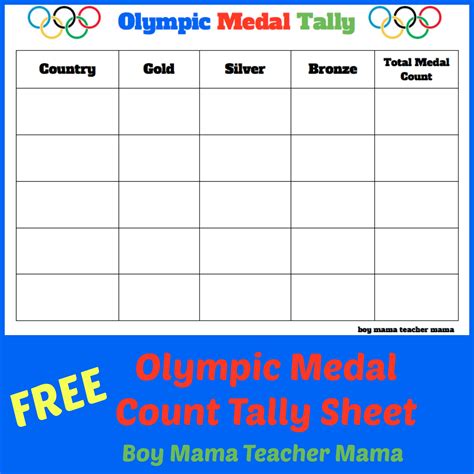 Here are 13 olympic games printable party decorations you can print out. Teacher Mama: FREE Olympic Medal Count Tally Sheet - Boy ...