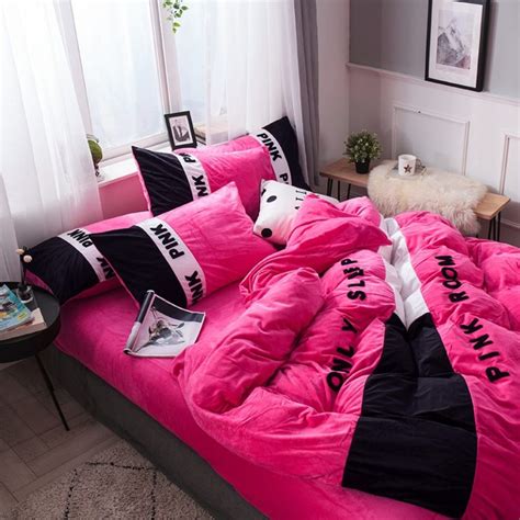 Victorias Secret Pink Embroidery Flannel Bedding Set Model 4