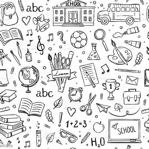 Seamless School Pattern Background With Hand Drawn School And Education ...