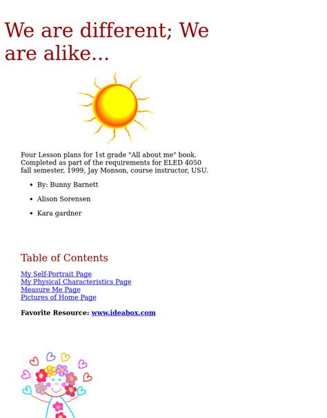 We Are Different We Are Alike Lesson Plan For 1st Grade