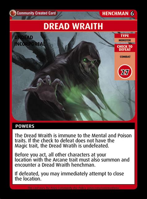 Dread Wraith Custom Card Paizo Pathfinder Adventure Card Game