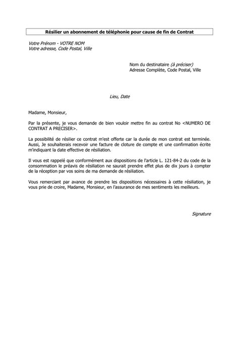 Lettre De R Siliation Du Contrat T L Chargement Gratuit Documents Pdf