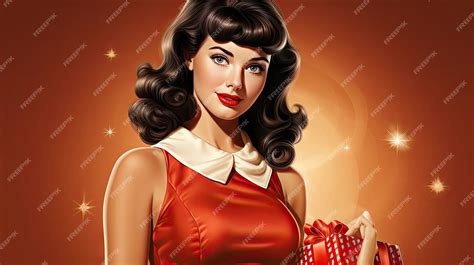 premium ai image depiction of a lady in pinup style attire as santa claus distributing