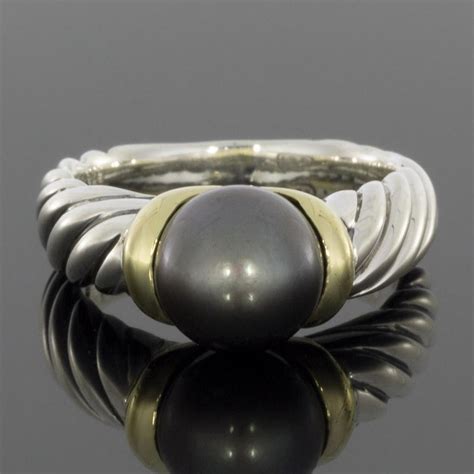 David Yurman Cable Sterling Silver Cultured Black Pearl Ring At 1stdibs