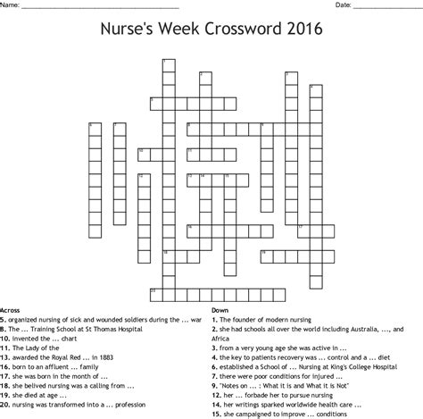 Nursing Crosswords Word Searches Bingo Cards Wordmint Sally Crossword