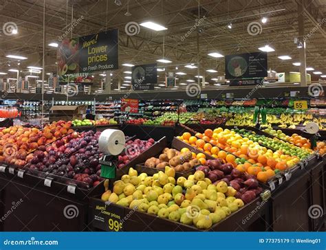 Fresh Fruits And Vegetables Sale At Grocery Store Editorial Stock Image