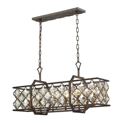 Armand 6 Light Linear Chandelier In Weathered Bronze With Amber Teak