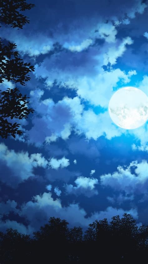 Download 1080x1920 Anime Landscape Night Moon Clouds