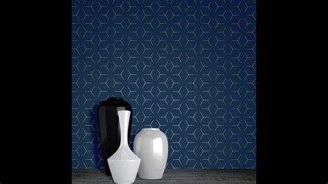 World Of Wallpaper Metro Illusion Geometric Wallpaper Navy Blue And
