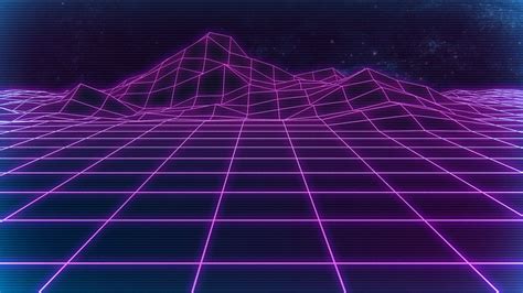 Retrowave Neon Grid Field And Mountain 4k