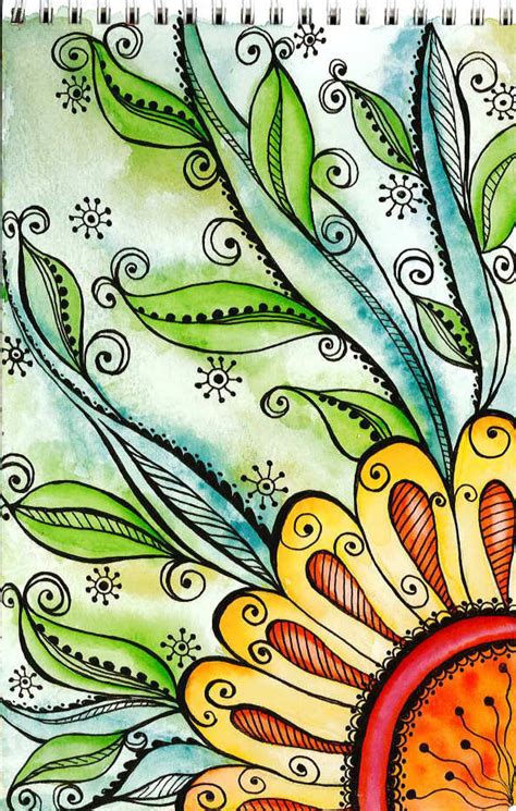 Sharpie doodle filled with water color and more sharpie doodle embellishments! | Easy doodle art ...