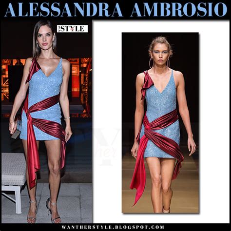 Alessandra Ambrosio In Light Blue Sequined Mini Dress In Dubai On