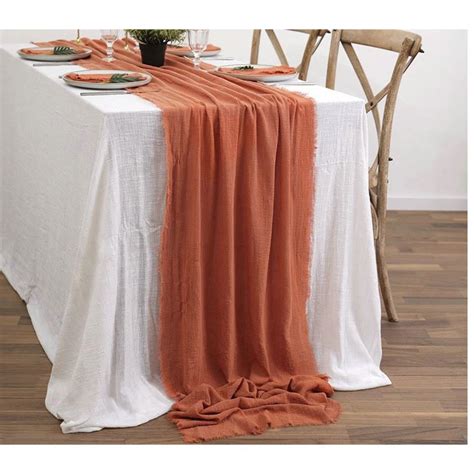 Chemin de table gaze de coton terracotta 63x300 cm