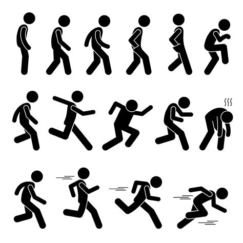 Various Human Man People Walking Running Runner Poses Postures Ways