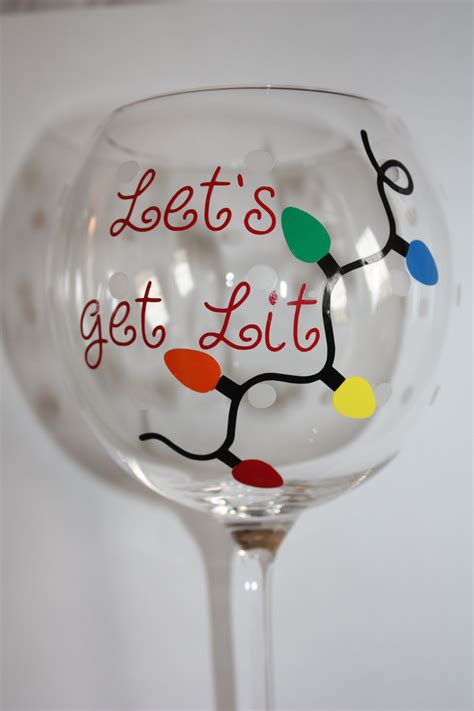Lets Get Lit Personalized Holiday Wine Glass Christmas Wine
