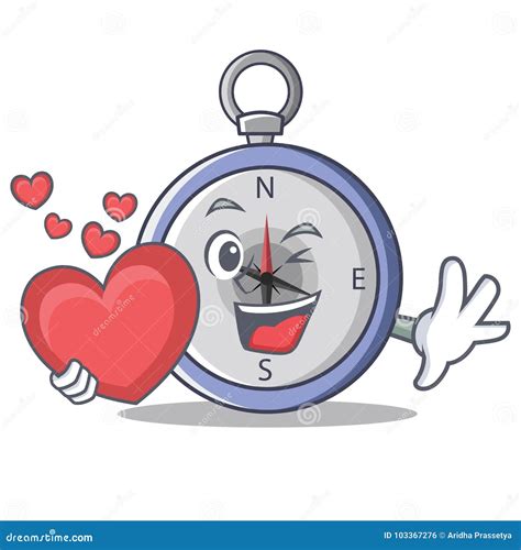 With Heart Compass Character Cartoon Style Stock Vector Illustration