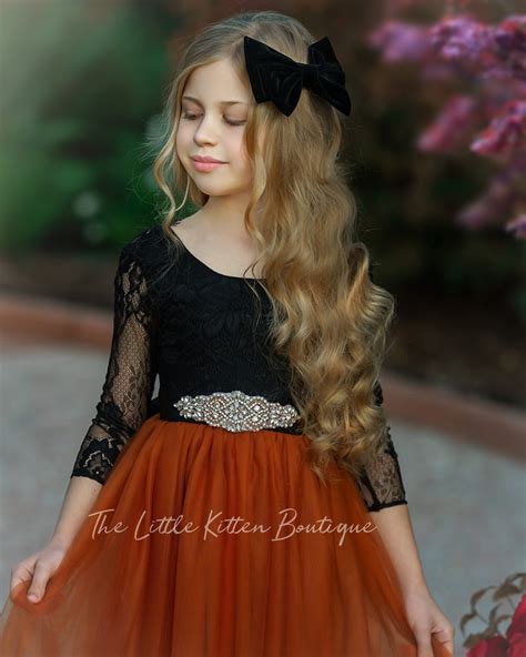 Tulle Flower Girl Dress Burnt Orange Black Lace Flower Girl Etsy