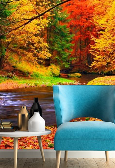 Autumn Forest Wallpaper Landscape Wall Mural Living Room Etsy