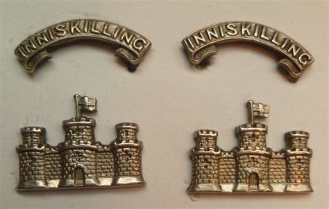 Pair Of Royal Inniskilling Fusiliers Officers Two Piece Collar Badges