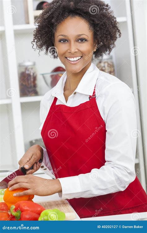 Mixed Race African American Woman Cooking Kitchen Stock Image Image
