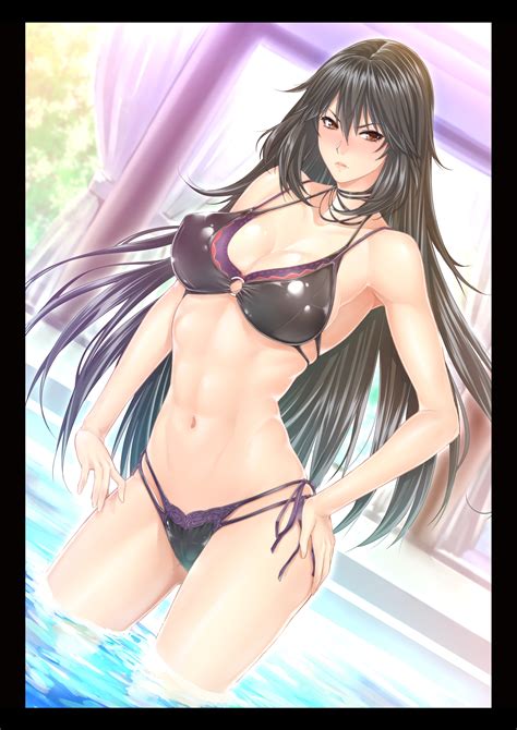 Wallpaper Long Hair Anime Girls Cartoon Black Hair Cleavage Wet Bikini Infinite Stratos