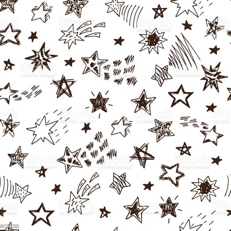 Ilustración De Hand Drawn Doodle Stars Comets Seamless Pattern Starry