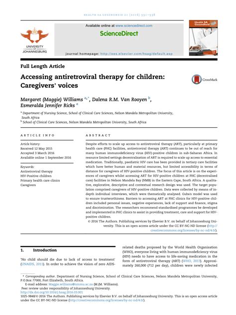 Pdf Accessing Antiretroviral Therapy For Children Caregivers Voices