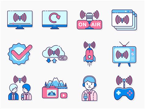 60 Live Streaming Icon Set Flat Icons