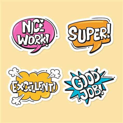 Free Vector Hand Drawn Good Job And Great Job Sticker Pack