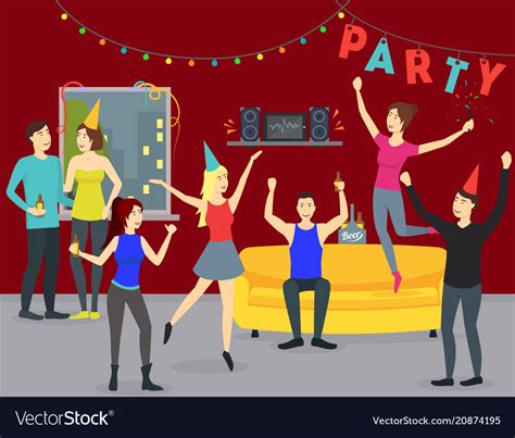 Cartoon Happy People In Party At Home Concept Vector Image